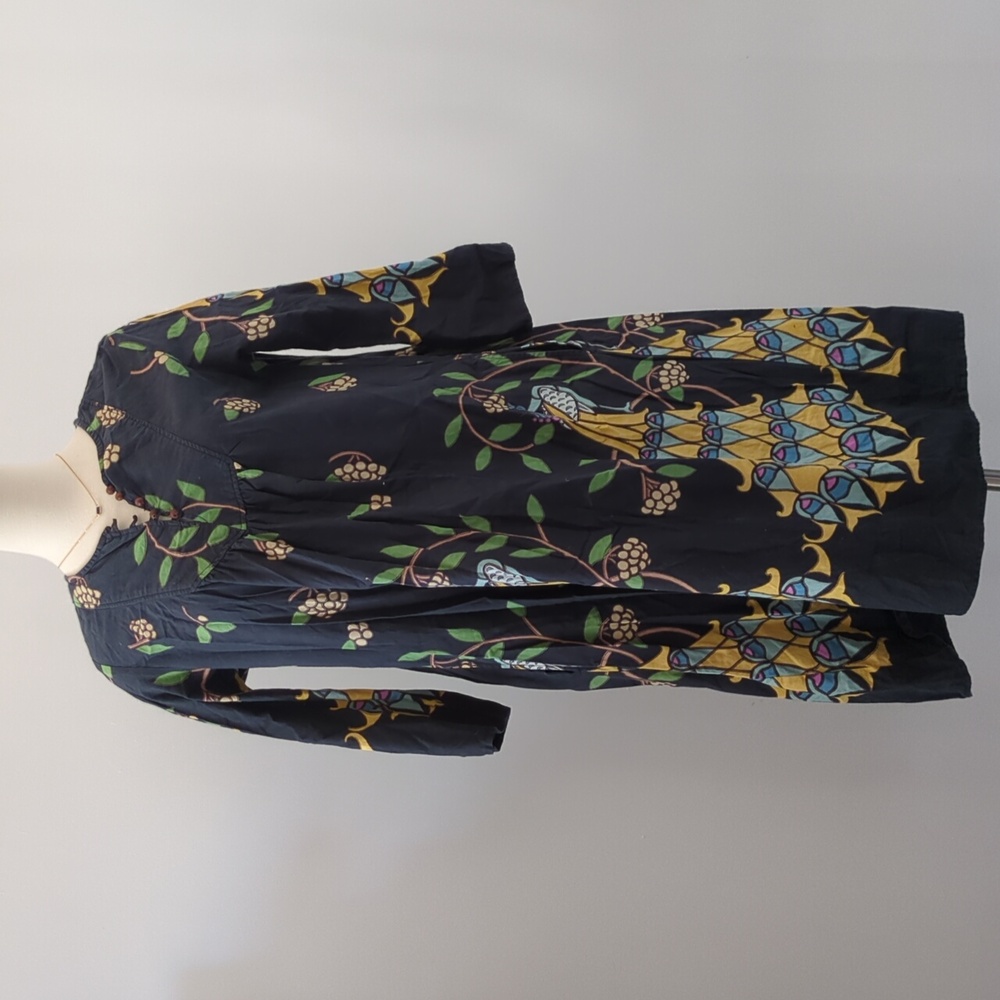 Japanese Colorful Peacock Print Dress Navy Blue
